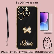 Glitter Butterfly For Itel A50 A667L Case with Ceramic Film and Silicone Rope
