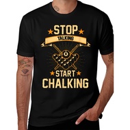 Men's Funny "Stop Talking Start Chalking" Billiards T-Shirt - 8-Ball Pool Cues chalk marking design,