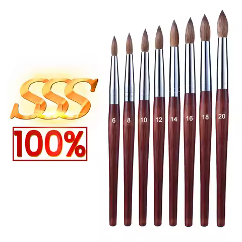 RolinStar SSS quality 100% 777 Kolinsky Round Tube Acrylic dipping powder real wood Shaped nail brus