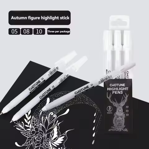 3pcs/Set 0.5/0.8/1.0mm Highlight Marker Pen White Ink Gel Pen For Drawing Art Supply Sketch Paint Pe