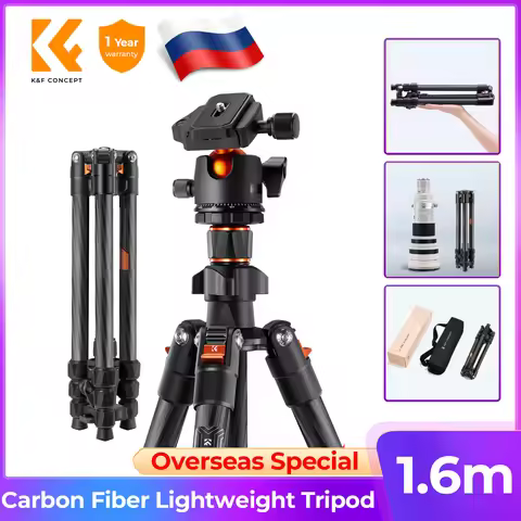 K&F Concept 64"/1.6m Carbon Fiber Lightweight Tripod 8kg/17.6lbs Load Quick Release Plate Tripod For