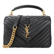 YSL MONOGRAM系列復古金屬LOGO羊皮學院手提/肩背包（中/黑） _廠商直送