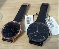 全新 agnès b.  Agnes b watch 中性真皮帶手錶 39-40mm 男女裝 新年 禮物 黑金 大圈 簡約