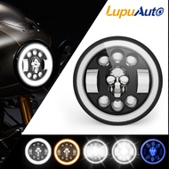 5.ไฟหน้าแบบหัวกะโหลก75แอลอีดีกลมลำแสงสูง/ต่ำเปลี่ยนสัญญาณ DRL ไฟมุมหลากสีสำหรับ4X4ออฟโรด Moto