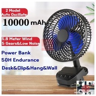 10000mAH AutoOscillate Portable Fan Strong Wind USB Fan, Desktop Fan, Stroller Fan or Clip Fan,10000