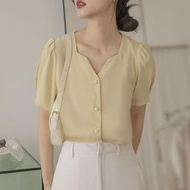 Korean Blouse Women V Neck Long Sleeve Shirt Office Wear Baju Wanita Blause