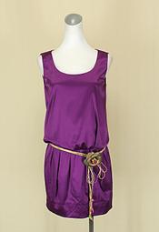 貞新二手衣 iroo 依洛 靛紫圓領無袖緞面洋裝M(36號)(33428)
