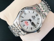 Orient Mens Mechanical Watch หน้าปัดขนาดใหญ่ Luminous Dual ปฏิทิน Retro Round Steel Case ตัวชี้ประเภ