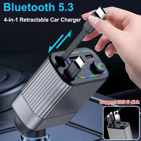 Multi-function Bluetooth FM Transmitter Car charger 4 in 1 Retractable USB Type C Fast Charging Adap