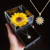 ◐ABSOLUTE◐ Flower Gift Box Sunflower Necklace with Gift Box Simulated Flower Gift for Girlfriend Mot