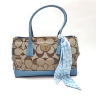 Tas Coach Signature Shoulder Bag Blue with Ribbon Preloved Second Ori