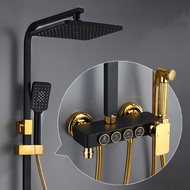 QUITE ชุดฝักบัวอาบน้ำสีดำสีทองคุณภาพก็อกน้ำทองเหลืองระบบฝักบัวเรนชาวเวอร์ชุดฝักบัวควบคุมอุณหภูมิ