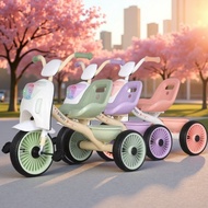 BS M7 Children's Rubber Wheel Tricycle with Backseat Storage and LED Headlight Bike for Kids