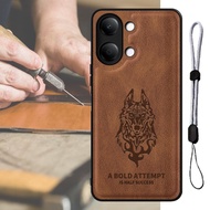 Luxury Leather Case Wolf Design For VIVO Y11d with Adjustable Phone Lanyard