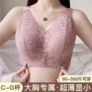 【Ready Stock】34-52CDE Plus Size Push Up Bra Women Full Coverage Underwire Sexy Lace Back Smoothing S
