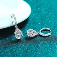 Real Moissanite Water Drop Earrings Plated 18K White Gold 925 Sterling Silver D Color 1 CT Sparkling