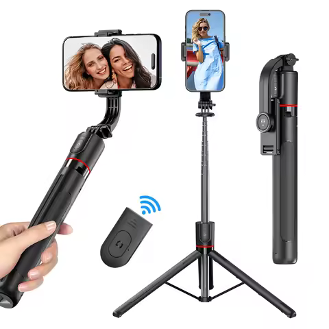 F15 Selfie Stick Tripod with Bluetooth Remote, 6-Section Extendable Pole, 360° Rotation, Fill Light 