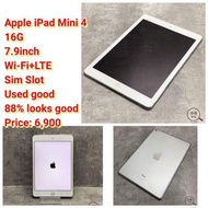 Apple iPad Mini 4 16G 7.9inch  Wi-Fi+LTE Sim Slot Used good 88% looks good Price: 6,900