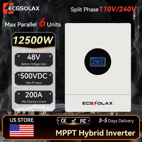 ECGSOLAX 12.5KW 48V Hybrid Solar Inverter Split-Phase 120V 240V Off-Grid Pure Sine Wave Parallel Hyb