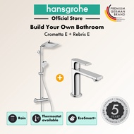 hansgrohe bathroom bundle | Crometta E + Rebris E | showerpipe with thermostat + basin mixer with pu