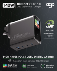 ego - 140W THUNDER CUBE 5 OLED 充電器 LP-140W-3C1A-EU│GaN3、 AI 溫控、安全認證、多裝置快充