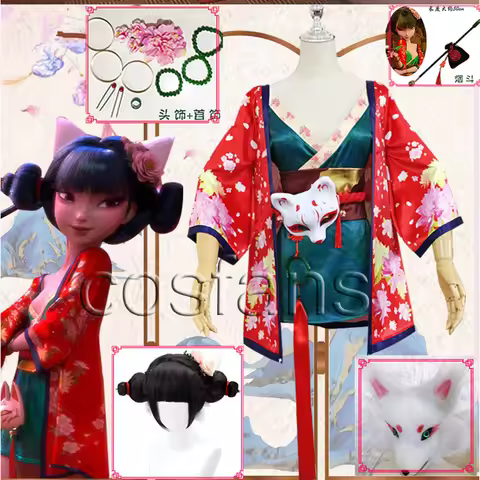 Chinese Cartoon Movie White Snake Girl Fox Demon Cosplay Costume Women Hanfu Party Mask Short Dress 