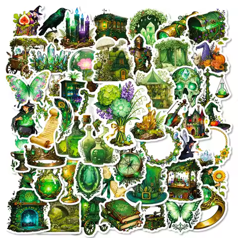 56/112 Pcs Magic Forest Witch Series Self-Adhesive Doodle Stickers for DIY Scrapbook Notebook Helmet