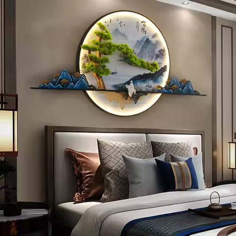 TINNY Modern LED Wall Picture Light Inside Creative Chinese Pine Landscape Mural Sconces Lamp for Ho