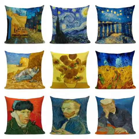 Gogh Oil Painting Art Decorative Cushion Cover Pillowcase for Sofa Car Chair Decor Square Pillow Cov