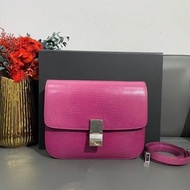98新Celine box中號覆盆紫色蜥蜴皮銀扣單肩斜挎包