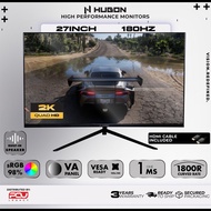 HUGON QC271SW PLUS MONITOR (27" CURVED 1800R 180HZ 2K QHD VA BUILD IN SPEAKER) - BLACK/WHITE
