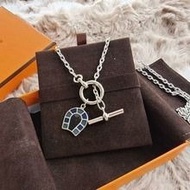 紫鑽🌟誠信商家🌟💜全新Hermes項鍊愛馬仕Helios馬蹄項鍊透明藍色琺瑯項鍊鍊