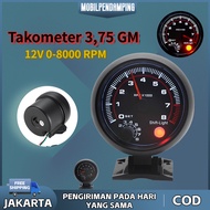 (Dikirim dari Jakarta) GM Tachometer Black 3.75 Inch 12V 0-8000 RPM Car Tachometer Type R