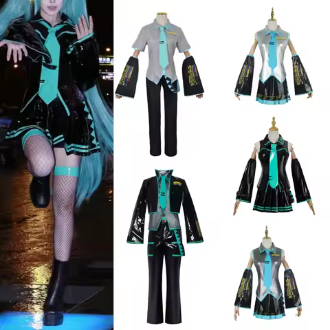 Mikuuu Cosplay Costume Virtual Idol PU Patent Leather Stage Performance Outfit Full Set Anime RoleโP