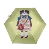 【Kusuguru Japan】日本眼鏡貓 晴雨兩用抗UV折疊傘 -綠色條紋