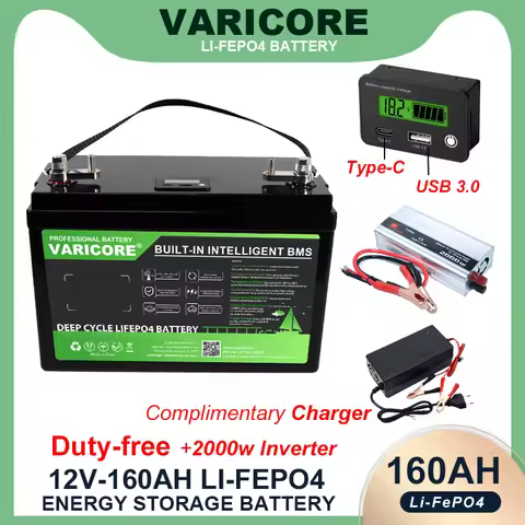 VariCore 12V/12.8v 160ah 180ah LiFePO4 Battery outdoors Touring car Multifunctional USB 3.0 Type-C O
