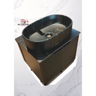 [AZGROUP] 57cm Oval Black Matte Ceramic Wash Basin With Gold Marbling(NEW)