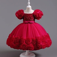 ชุดเจ้าหญิงมีสไตล์สําหรับเด็กผู้หญิงชุดระดับไฮเอนด์พร้อมเลื่อมและ Ruffles ชุดเด็กชุดเด็ก