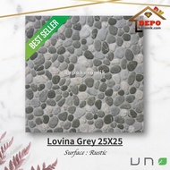 UNO Lovina Grey 25x25 Kw1 Keramik Kasar Lantai Kamar Mandi Motif Batu