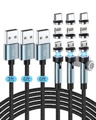 Kuulaa 7Pin Magnetic Phone Charger Cable 3-Pack [3ft/6ft/6ft], 3 in 1 Nylon Braided USB C Phone Char