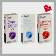 SIMPL Expresso No 7 / Decaffeinated No 4/ Lungo No 6 , Box of 10 Capsules, Nespresso Compatible Coff