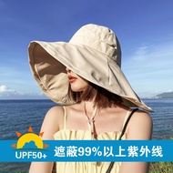 *【CW】 Large Brim 18cm Hat  with String UV Protection Female Outdoor Cap Fold Beach Bucekt df