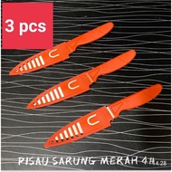 MERAH 3 pcs red sheath knives, cheap stainless steel knives, souvenir knives / Red sheath stainless 
