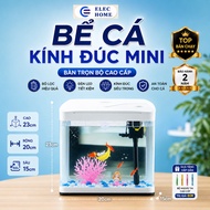 ELEC HOME Mini Glass Fish Tank with Integrated Light & Filter Layout Decoration Size 23x20x15Cm Feng