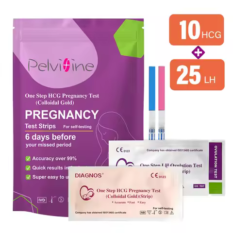 PelviFine Ovulation & Pregnancy Test Kit - 10 HCG Tests + 25 LH Tests, 99% Accurate, 4mm Wide Easy-H