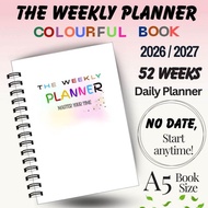 Colorful Planner Book Weekly Planner A5 Planner 52 Weeks (Undated) 2026, 2027, A5 Planner Book