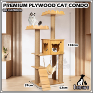 Wooden Cat Tree Scratching Post Muilti-level Cat Condo House 132cm
