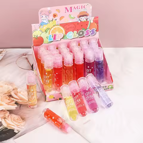 Wholesale 24pcs Roller Lip Gloss Color Change Students Natural Moisturizing Lip Gloss Kids Girls Lip