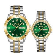 POSHI นาฬิกาคู่นาฬิกาควอตซ์เป็นทางการสุดหรูกันน้ำ30เมตรปฏิทินสเตนเลสเรืองแสงจอแสดงผลสำหรับผู้หญิง/ผู