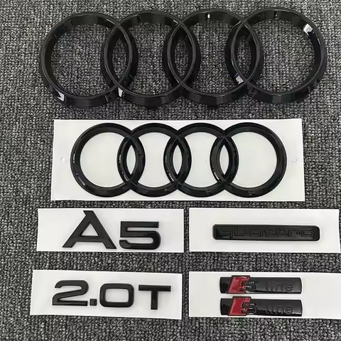 2PCS 4Ring logo ABS Black Car Hood Front Grill Rear Trunk Emblem Sticker 1P A5 1P Quarrto 1P 2.0T 2P